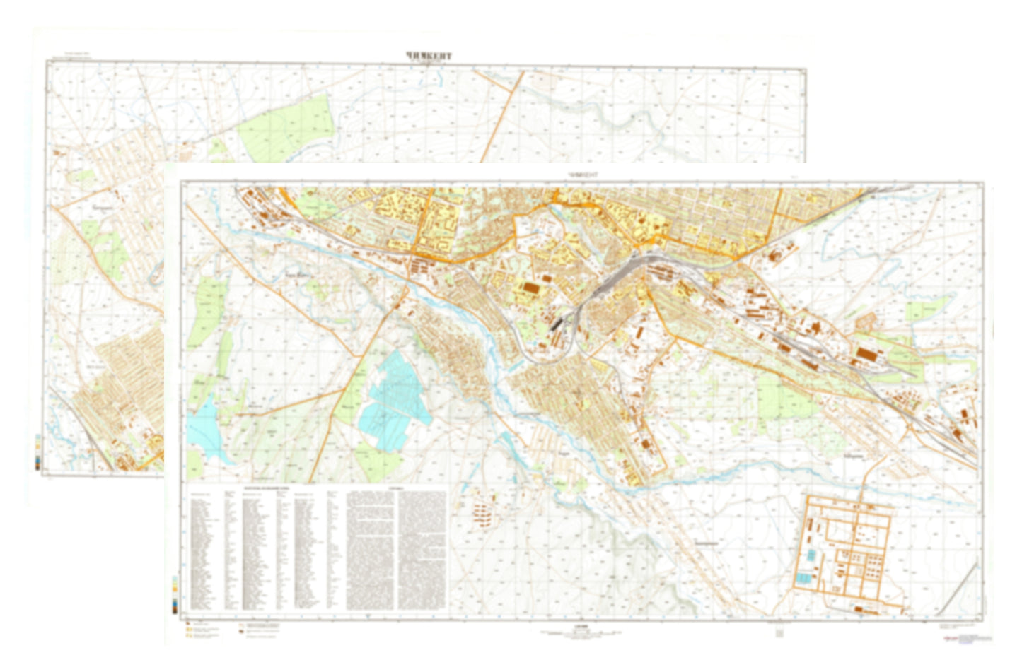 Chimkent (Kazakhstan) 2-Sheet Set - Soviet Military City Plans