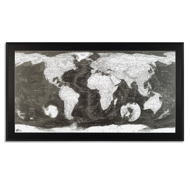 Colour Map - Monochrome World Map - Laminated