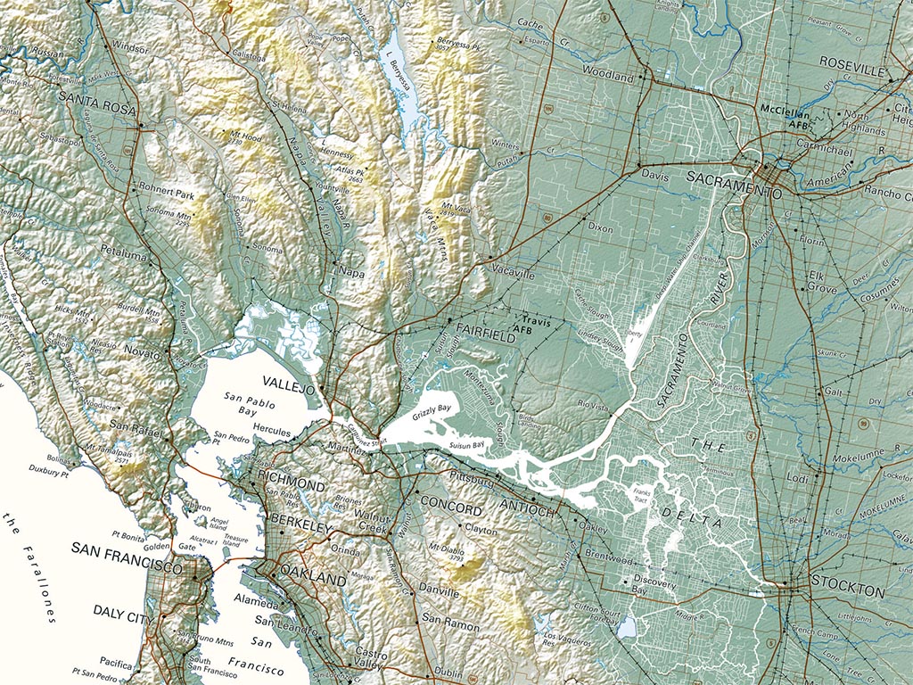 California Elevation Tints Fine Art Print Map