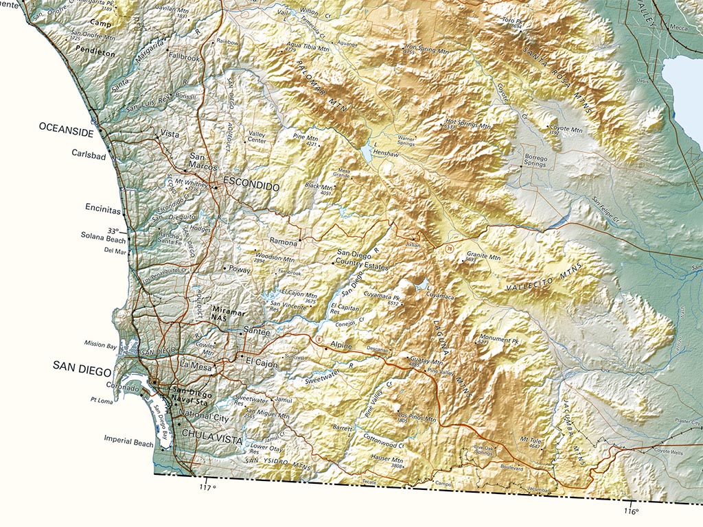 California Elevation Tints Fine Art Print Map