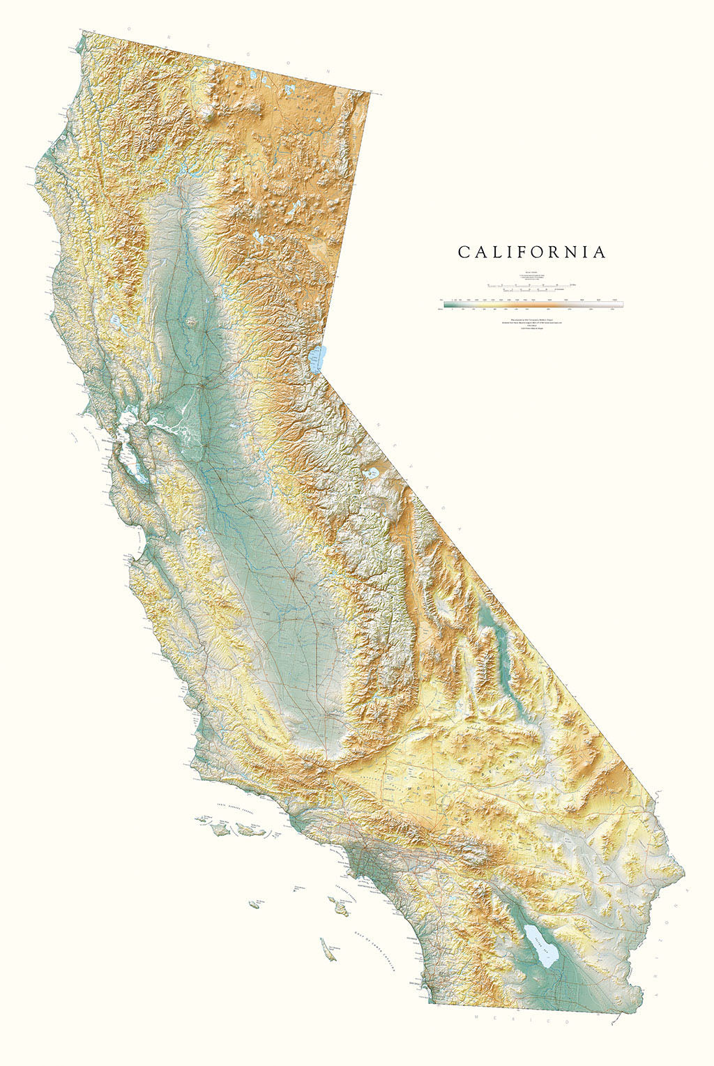 California Elevation Tints Fine Art Print Map