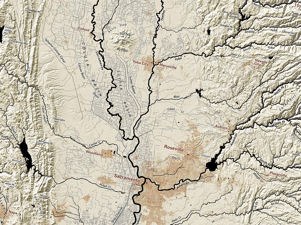 California Landforms and Rivers Fine Art Print Map