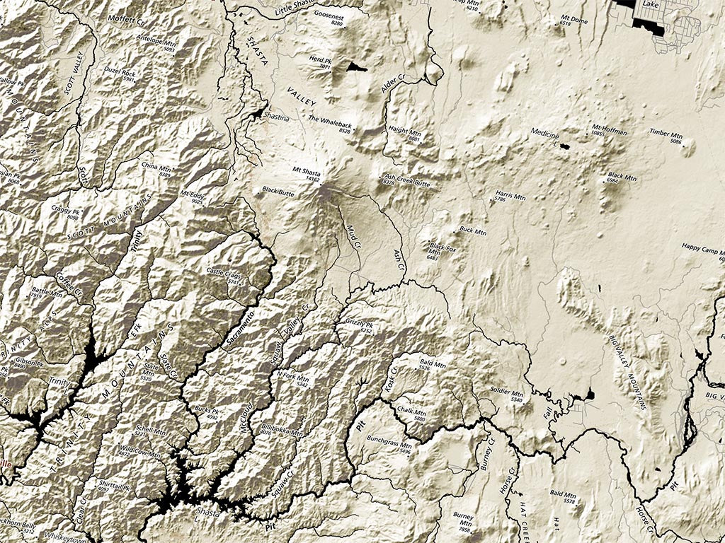 California Landforms and Rivers Fine Art Print Map