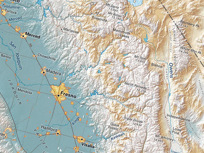 California & The Great Basin Elevation Tints Fine Art Print Map