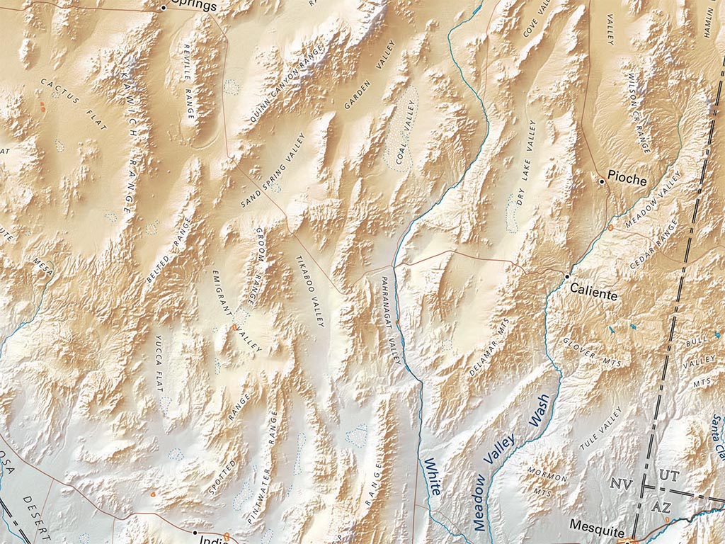 California & The Great Basin Elevation Tints Fine Art Print Map