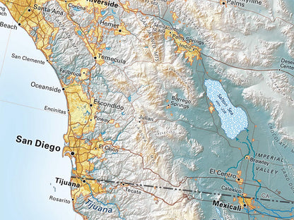 California & The Great Basin Elevation Tints Fine Art Print Map