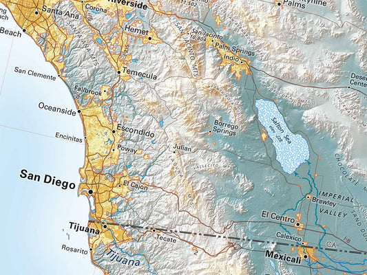 California & The Great Basin Elevation Tints Fine Art Print Map