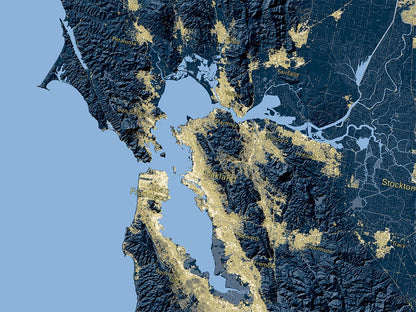 California at Night Fine Art Print Map