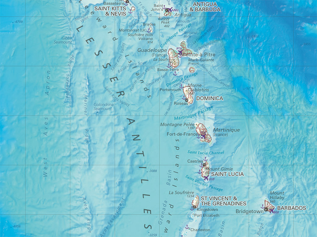 Caribbean Sea Elevation Tints Fine Art Print Map
