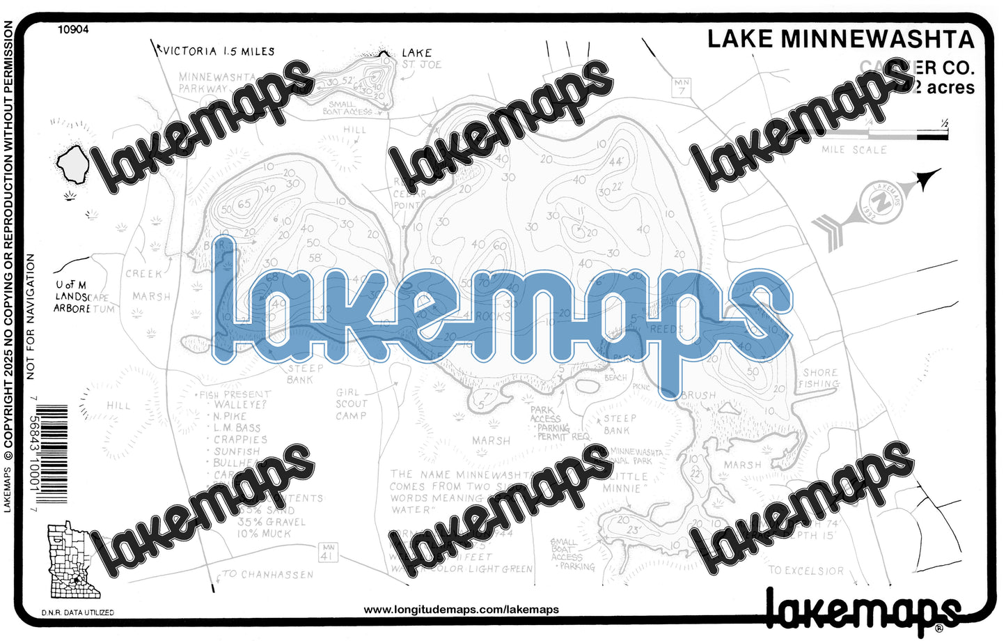 Carver County, MN - MINNEWASHTA - Lakemap - 10904