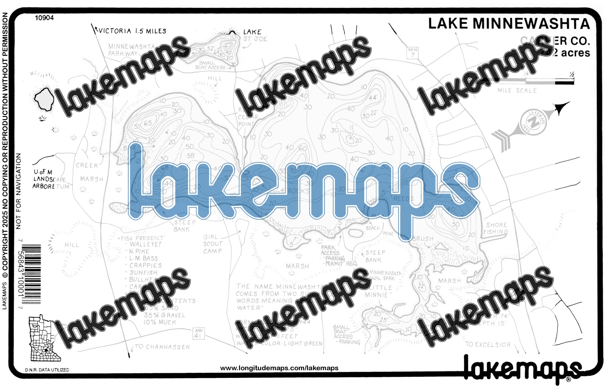 Carver County, MN - MINNEWASHTA - Lakemap - 10904