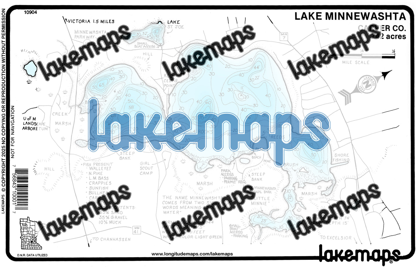Carver County, MN - MINNEWASHTA - Lakemap - 10904