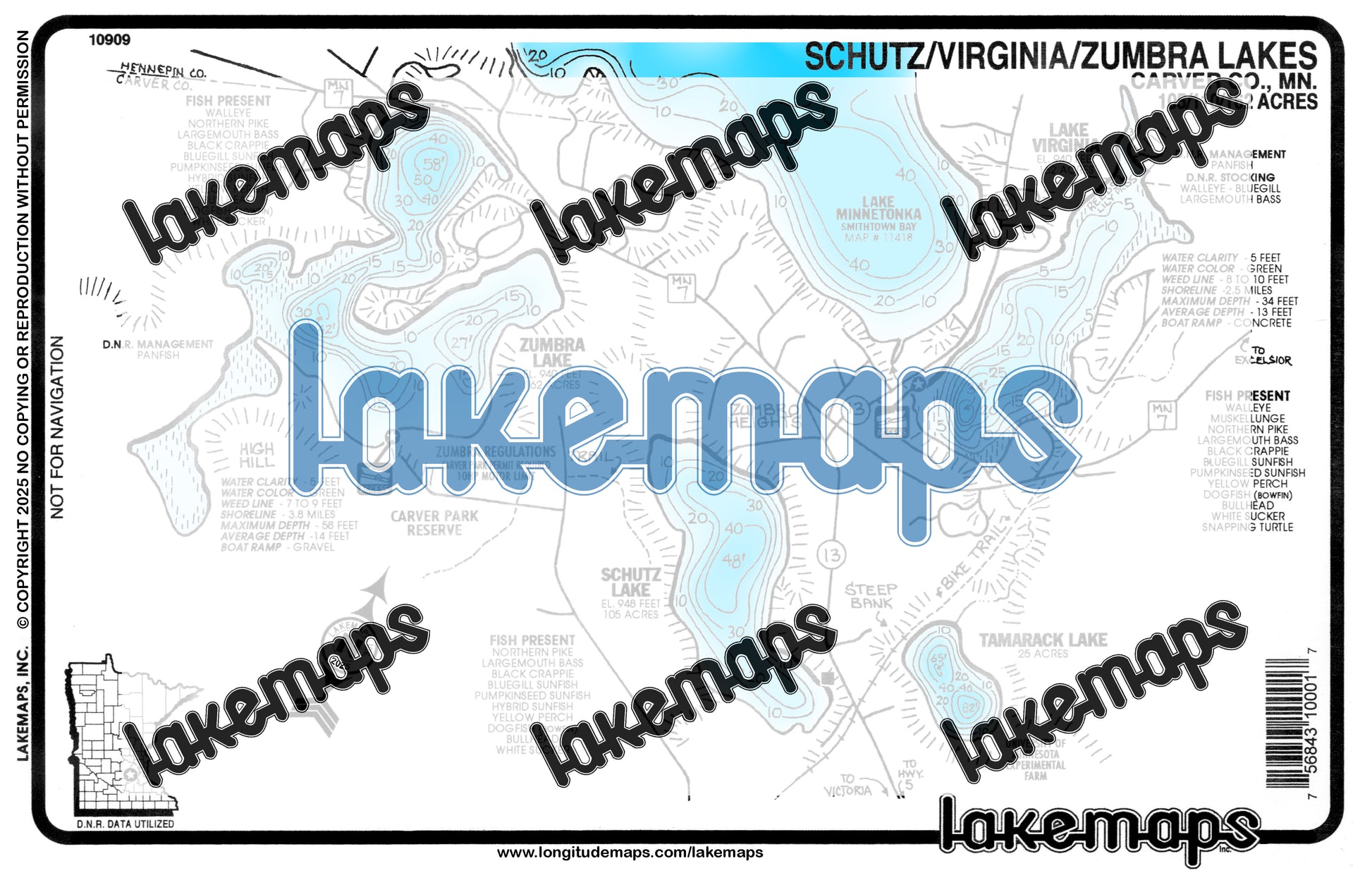 Carver County, MN - ZUMBRA /  Schutz / Virginia - Lakemap - 10909