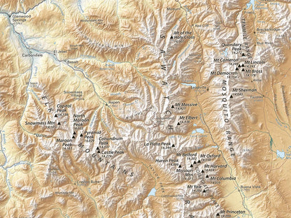 Colorado Fourteeners Map Elevation Tints Fine Art Print Map