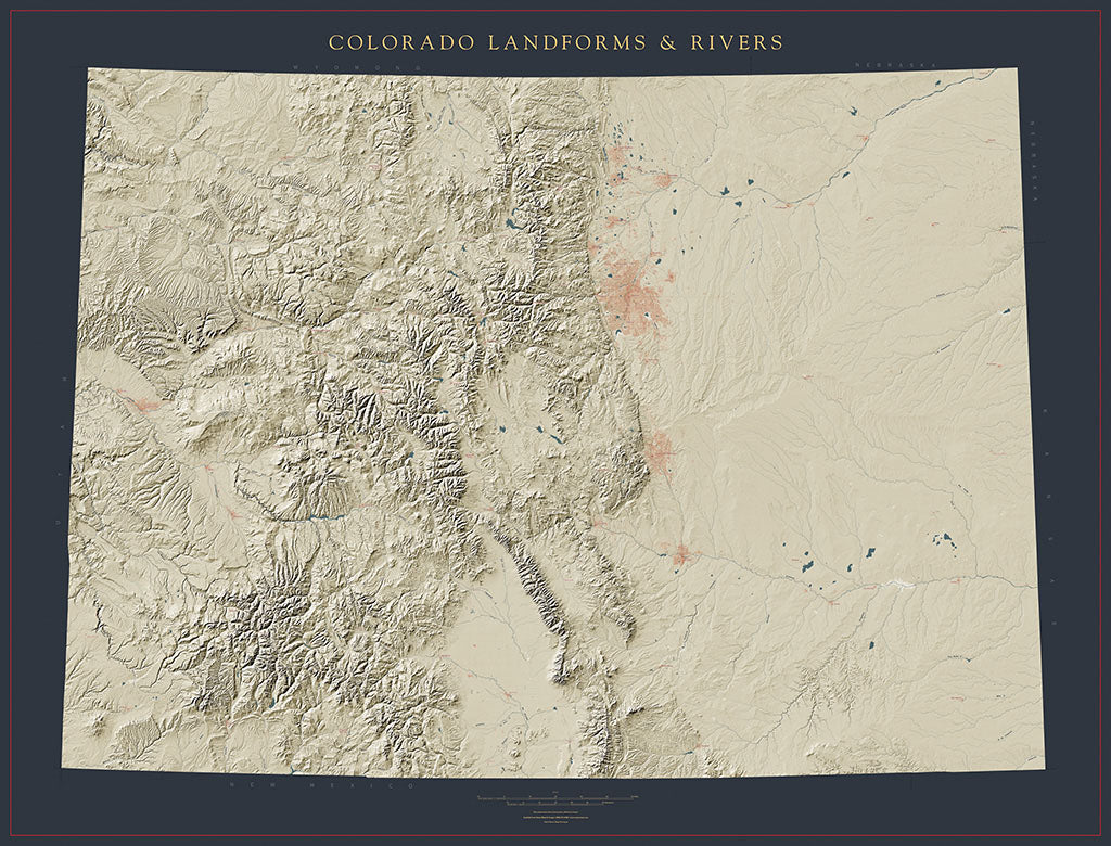 Colorado Landforms and Rivers Fine Art Print Map
