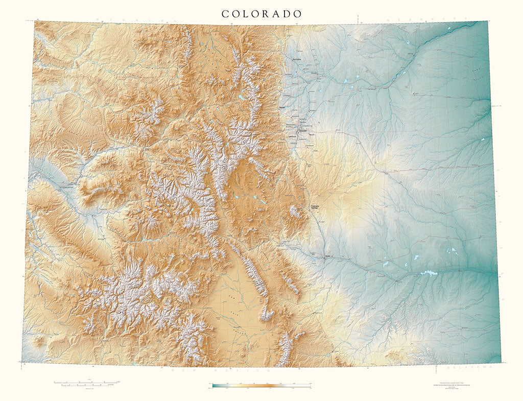Colorado Map Elevation Tints Fine Art Print Map
