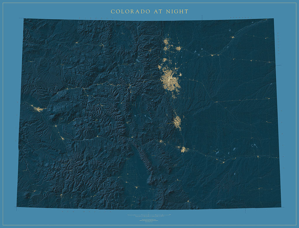Colorado at Night Fine Art Print Map