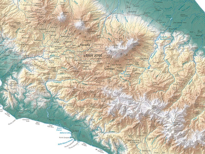 Costa Rica Elevation Tints Fine Art Print Map