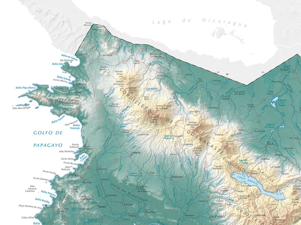 Costa Rica Elevation Tints Fine Art Print Map
