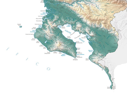 Costa Rica Elevation Tints Fine Art Print Map