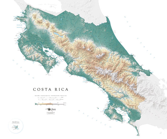 Costa Rica Elevation Tints Fine Art Print Map