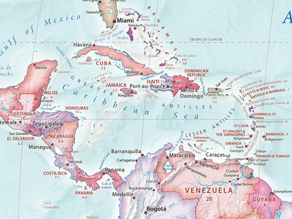 Countries of the World Elevation Tints Fine Art Print Map