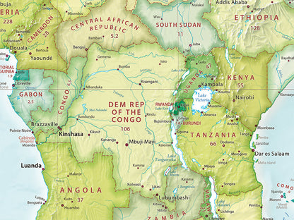 Countries of the World Elevation Tints Fine Art Print Map