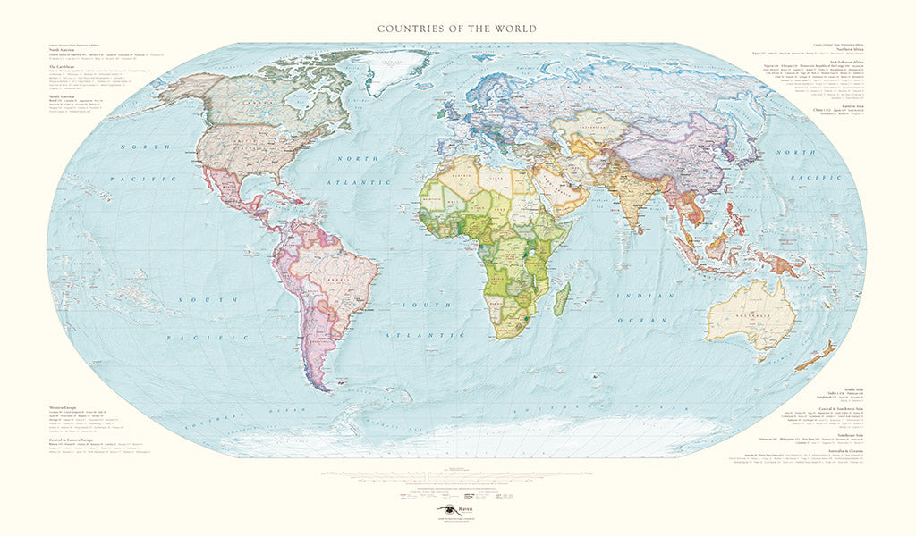 Countries of the World Elevation Tints Fine Art Print Map