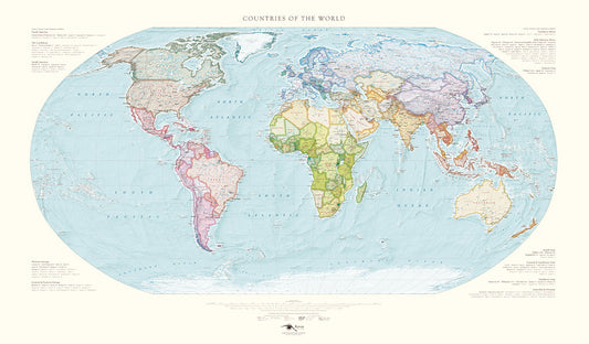 Countries of the World Elevation Tints Fine Art Print Map