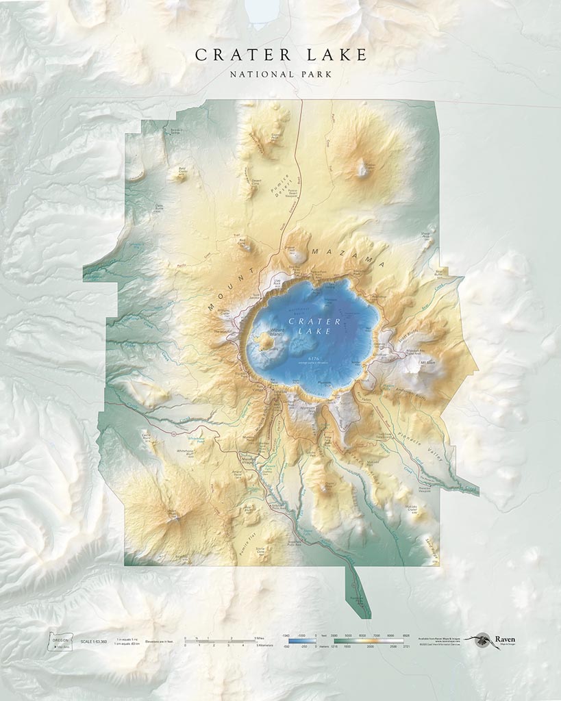 Crater Lake National Park Elevation Tints Fine Art Print Map