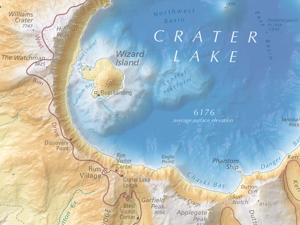 Crater Lake National Park Elevation Tints Fine Art Print Map