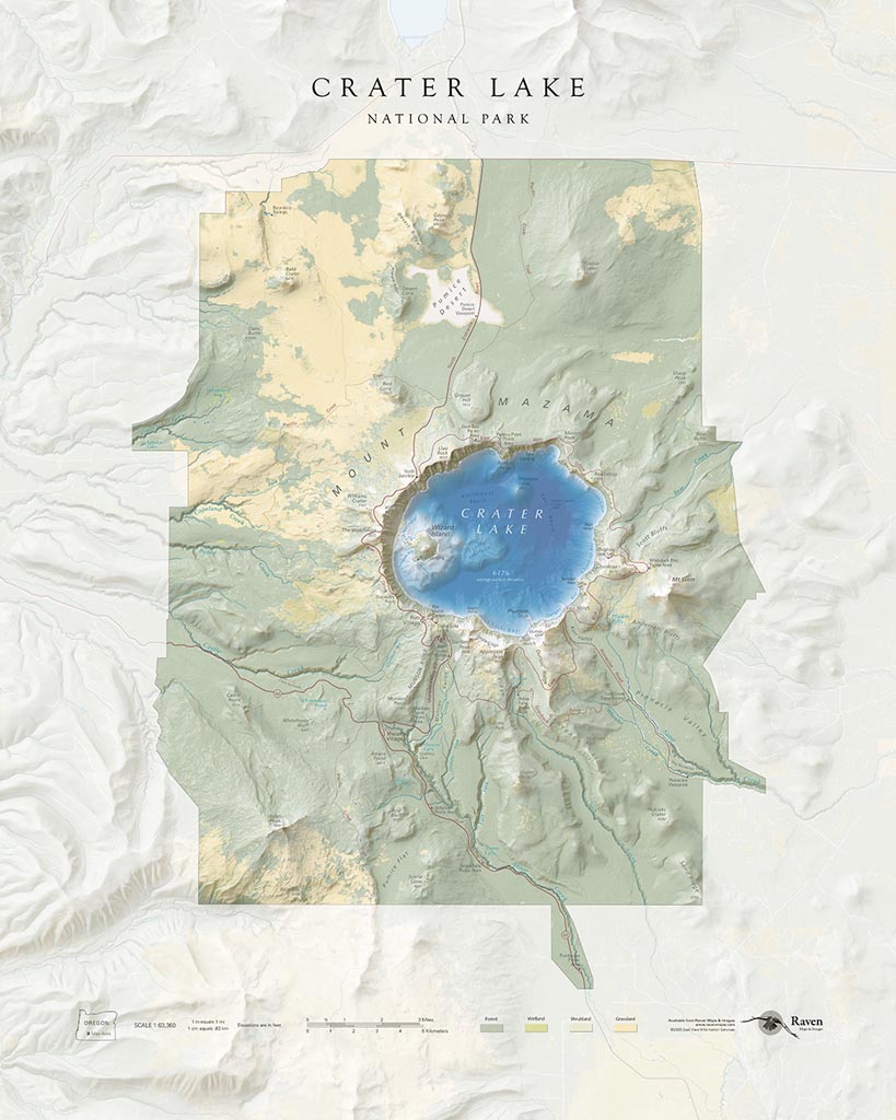 Crater Lake National Park Landscape Fine Art Print Map