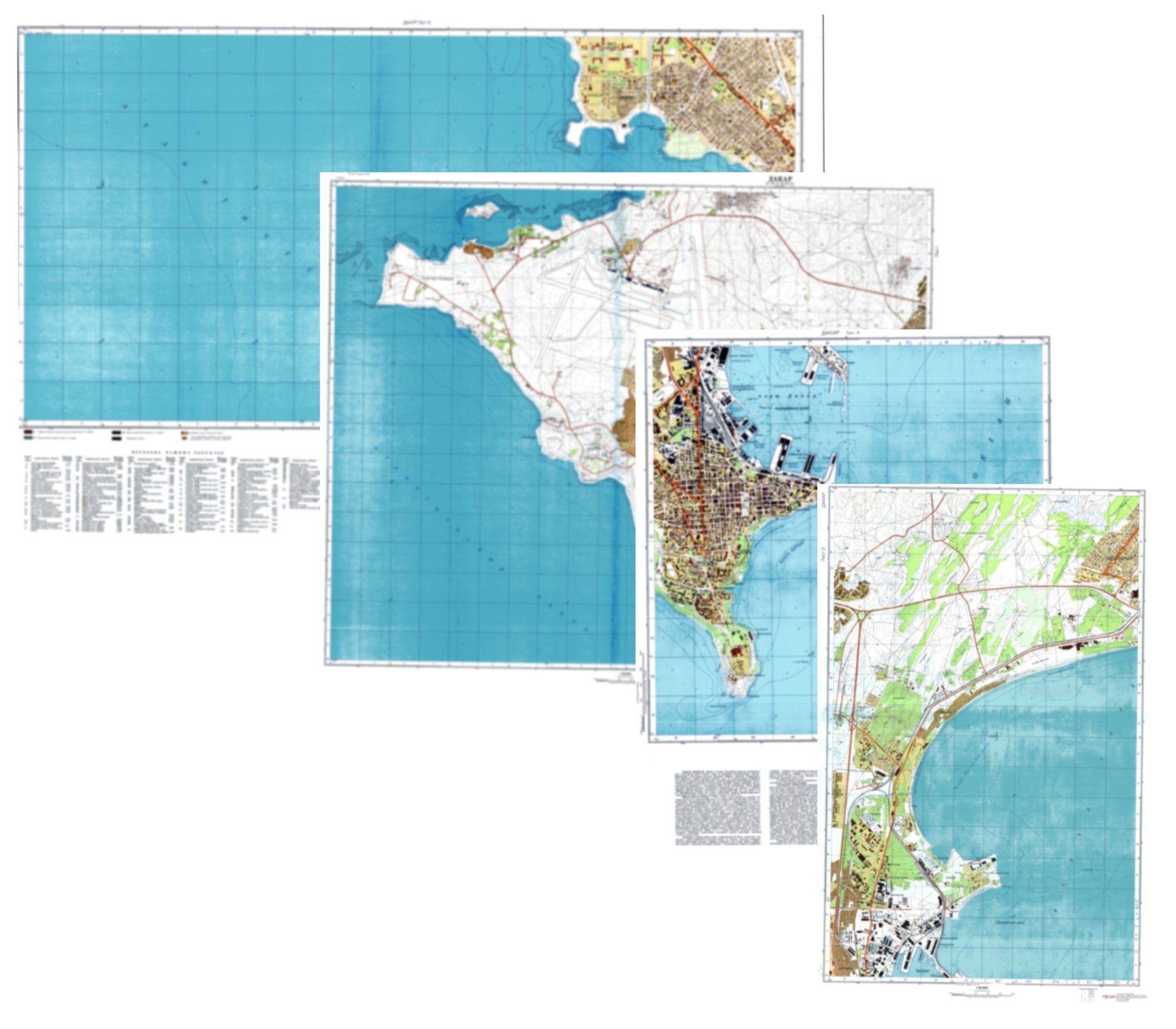 Dakar (Senegal) 4-Sheet Map Set - Soviet Military City Plans