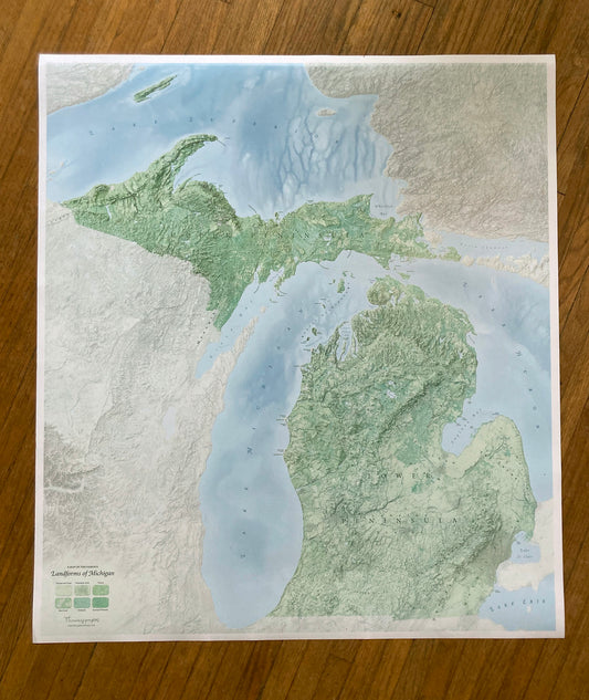Landforms of Michigan Wall Map