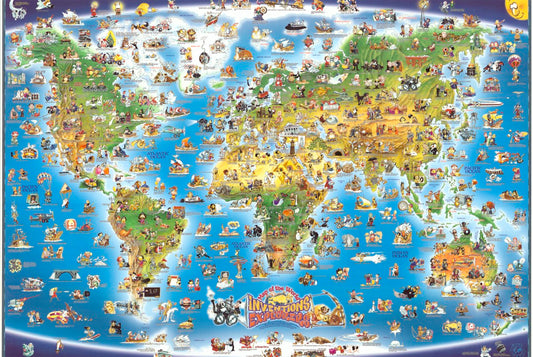 Dino's Illustrated Map of the World - Inventions & Explorers, 38" x 54"