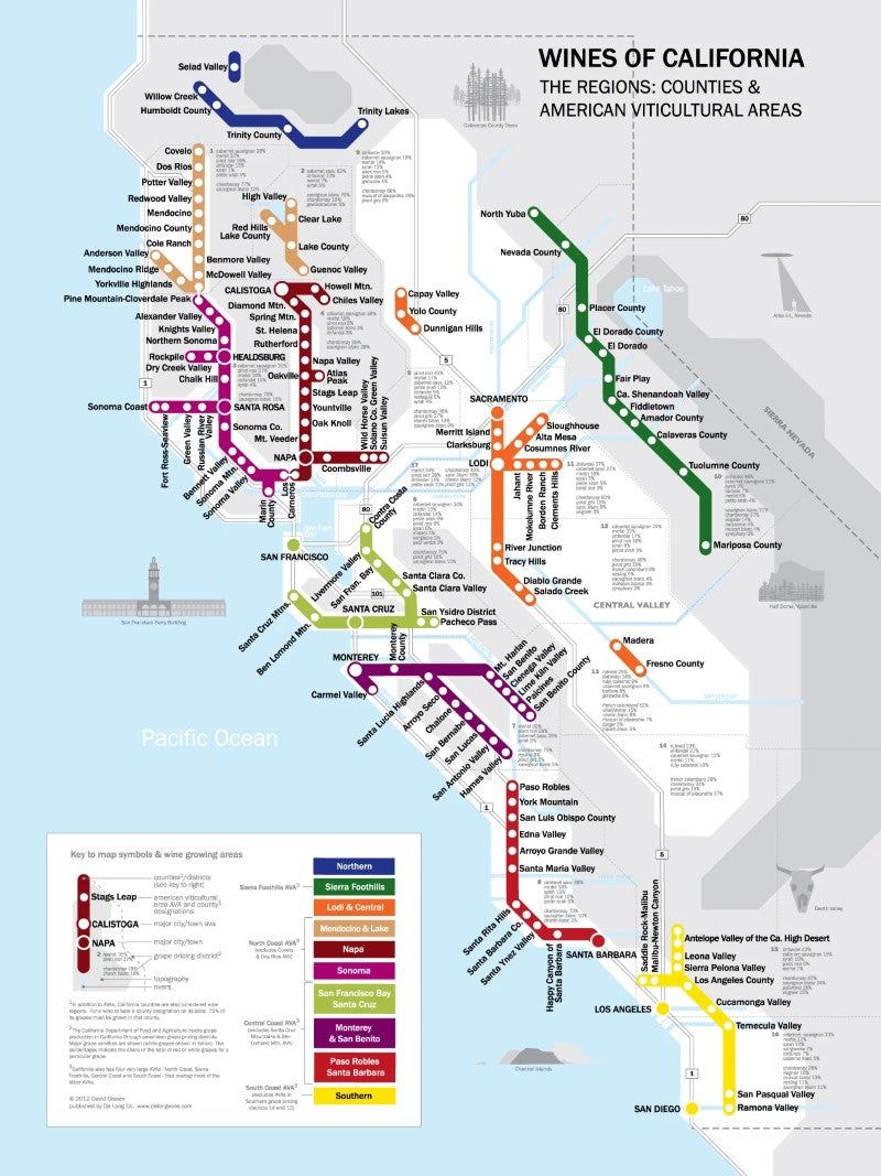 Metro Wine Map of California – Longitude Maps