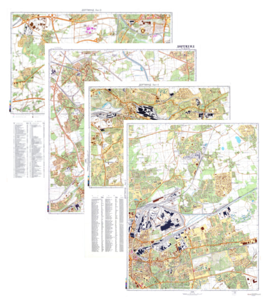 Dortmund (Germany) 4-Sheet Map Set - Soviet Military City Plans