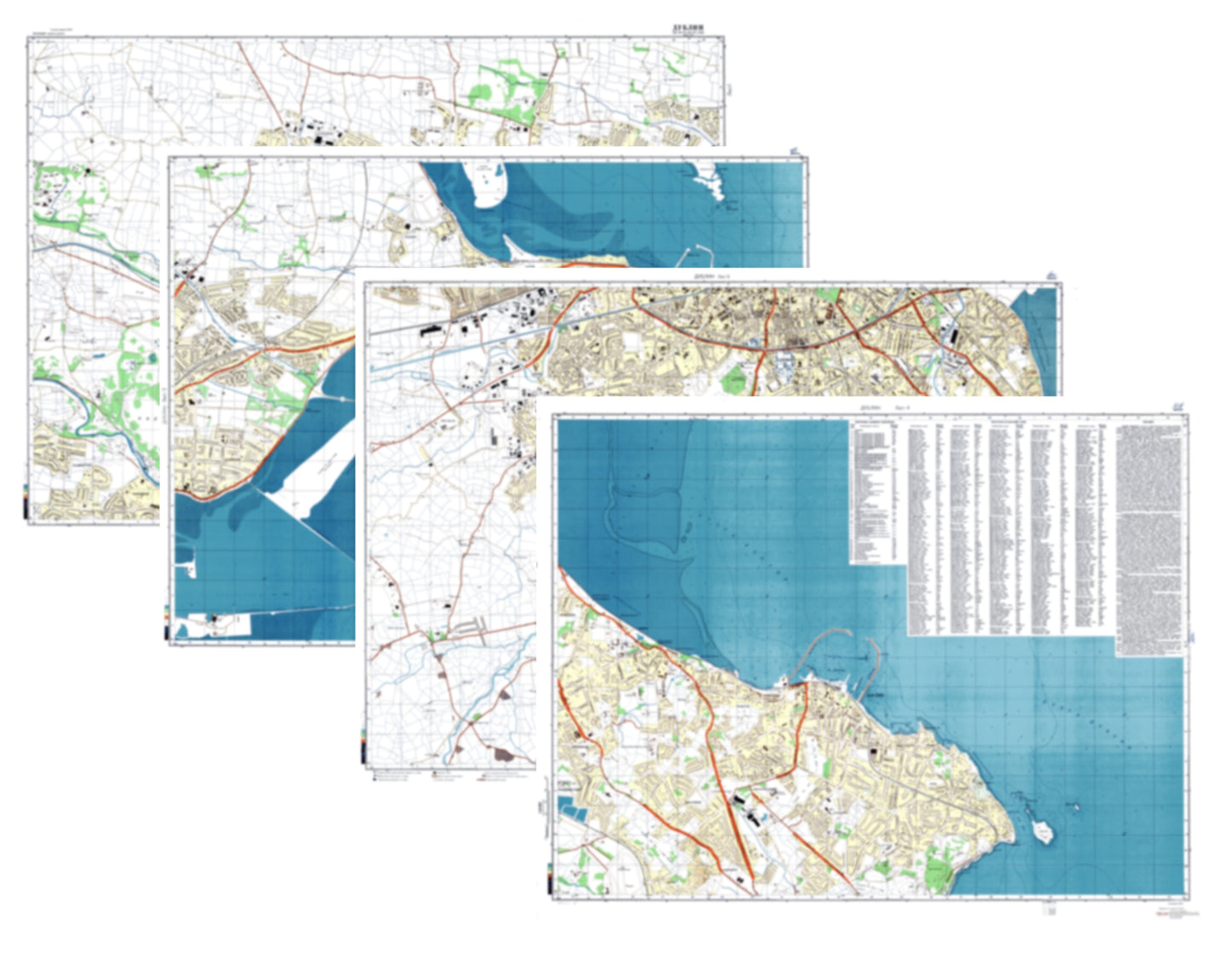 Dublin (Ireland) 4-Sheet Map Set - Soviet Military City Plans
