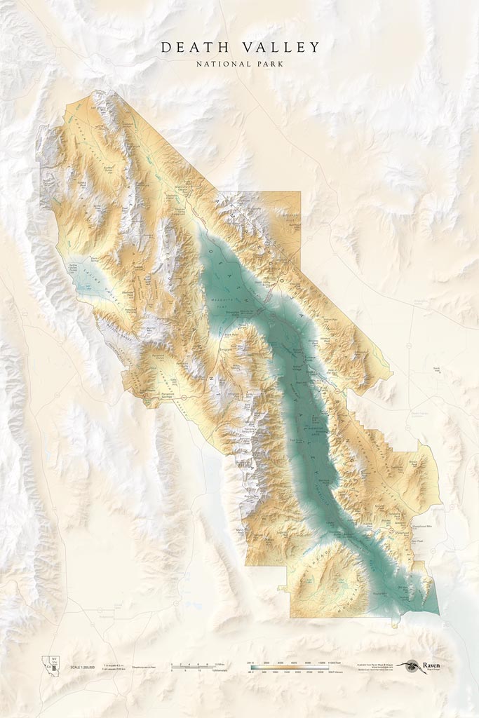 Death Valley National Park Elevation Tints Fine Art Print Map
