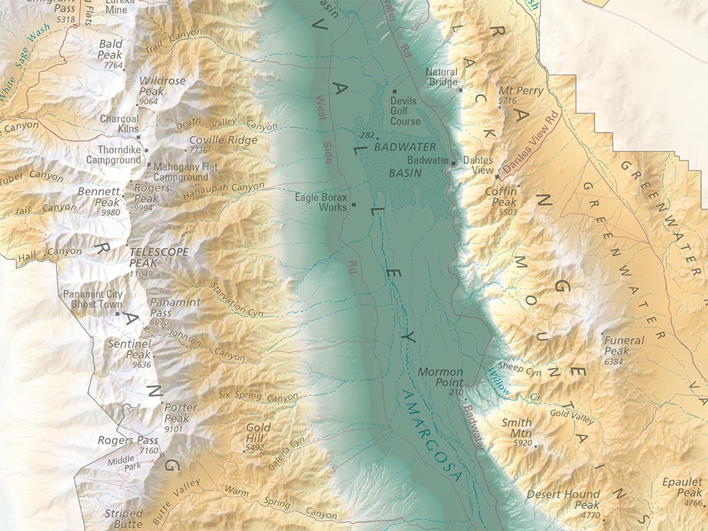 Death Valley National Park Elevation Tints Fine Art Print Map