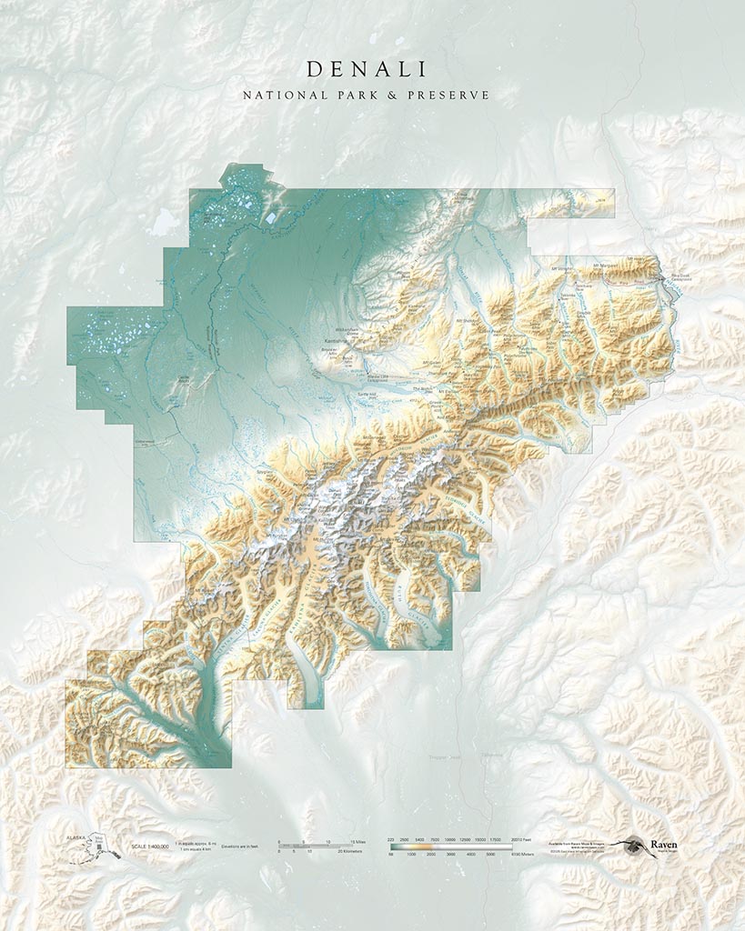 Denali National Park & Preserve Elevation Tints Fine Art Print Map