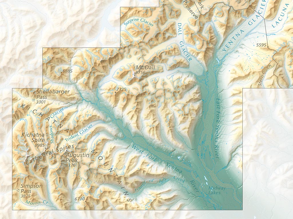 Denali National Park & Preserve Elevation Tints Fine Art Print Map