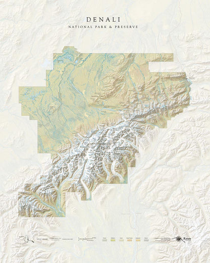 Denali National Park & Preserve Landscape Fine Art Print Map