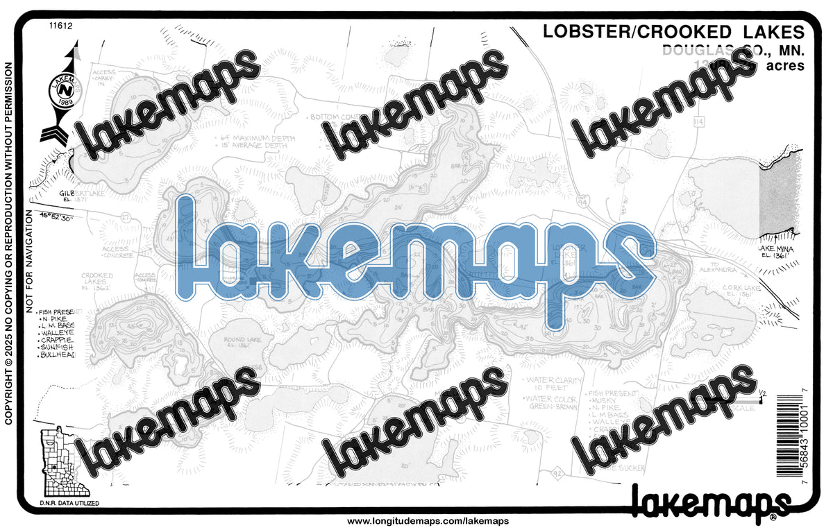 Douglas County, MN - LOBSTER / Crooked / Gilbert - Lakemap - 11612