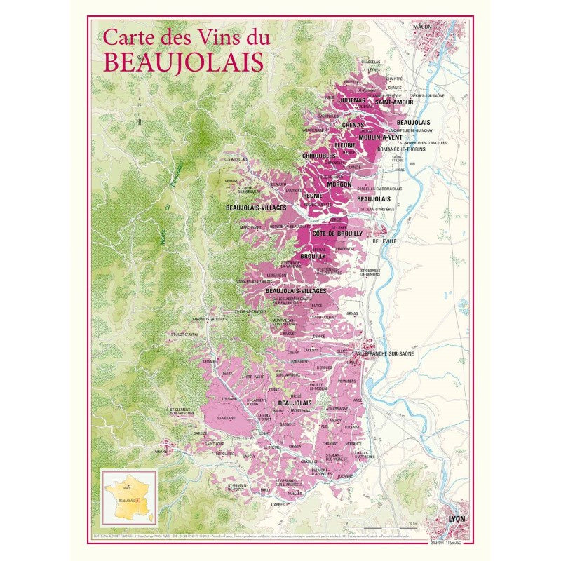 Beaujolais Wine Region Map Poster