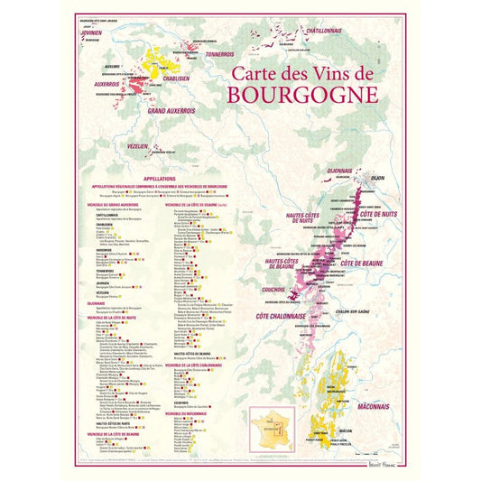 Burgundy Region Wines & Vineyards Map (Vins de Bourgogne) - 30x40