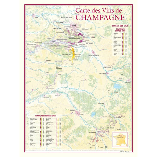 Champagne Wine Region Poster (Carte des Vins de Champagne) 30 x 40 cm
