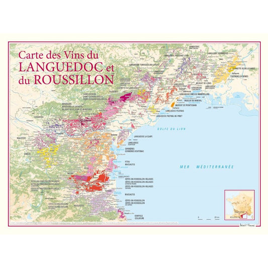 Languedoc-Roussillon Wine Poster (Carte des Vins du Languedoc et du Roussillon) 30 x 40 cm