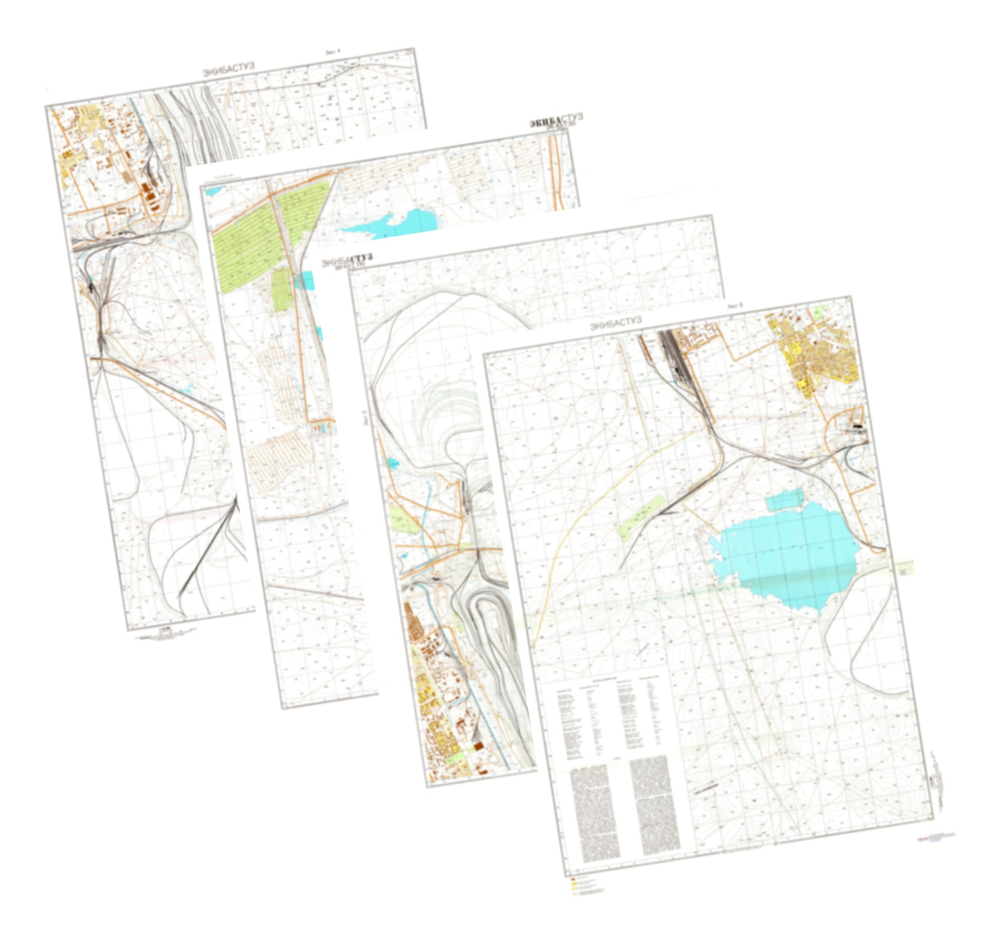 Ekibastuz (Kazakhstan) 4-Sheet Map Set - Soviet Military City Plans