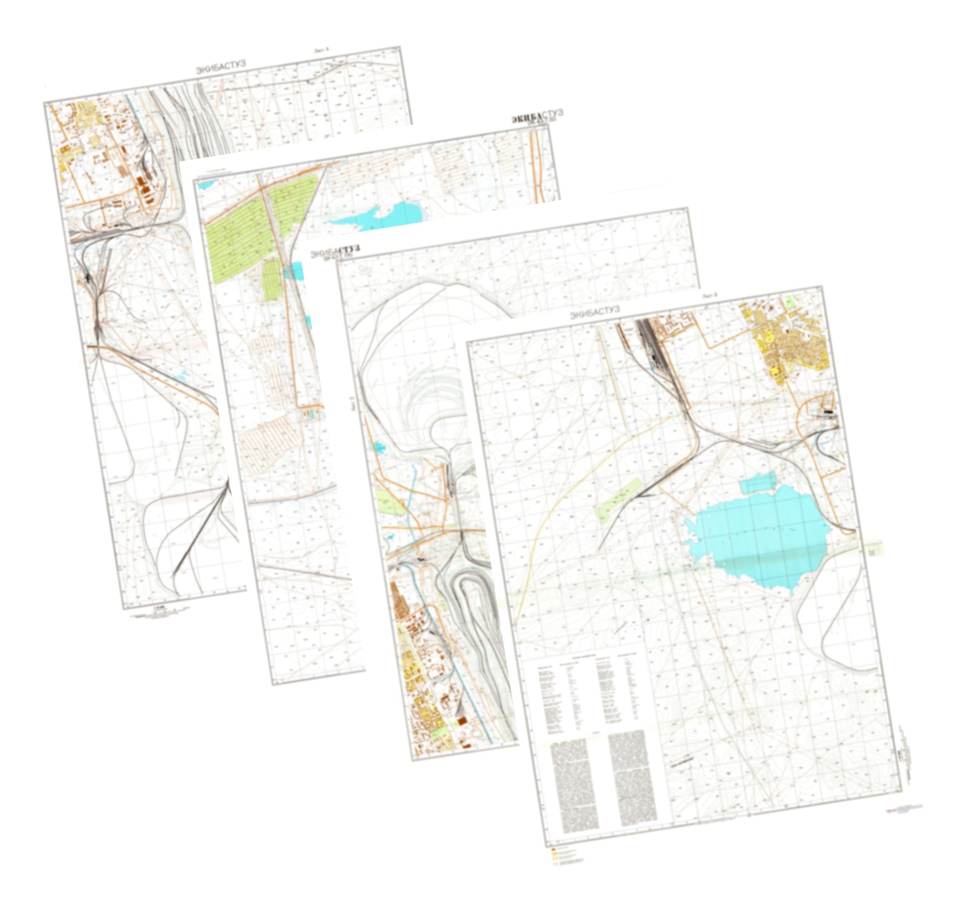 Ekibastuz (Kazakhstan) 4-Sheet Map Set - Soviet Military City Plans